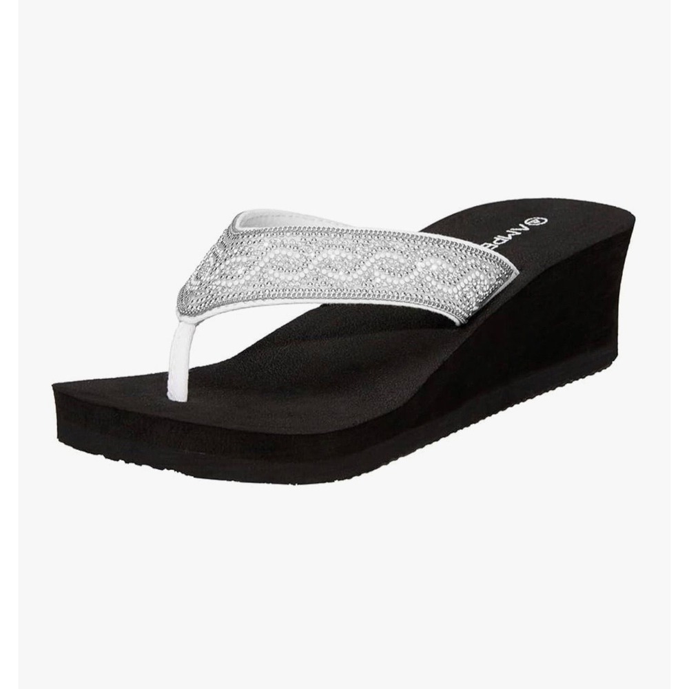 59.-   Ampeo Women's Wedge Sandals Rhinestone Thong Platform Flip Flops